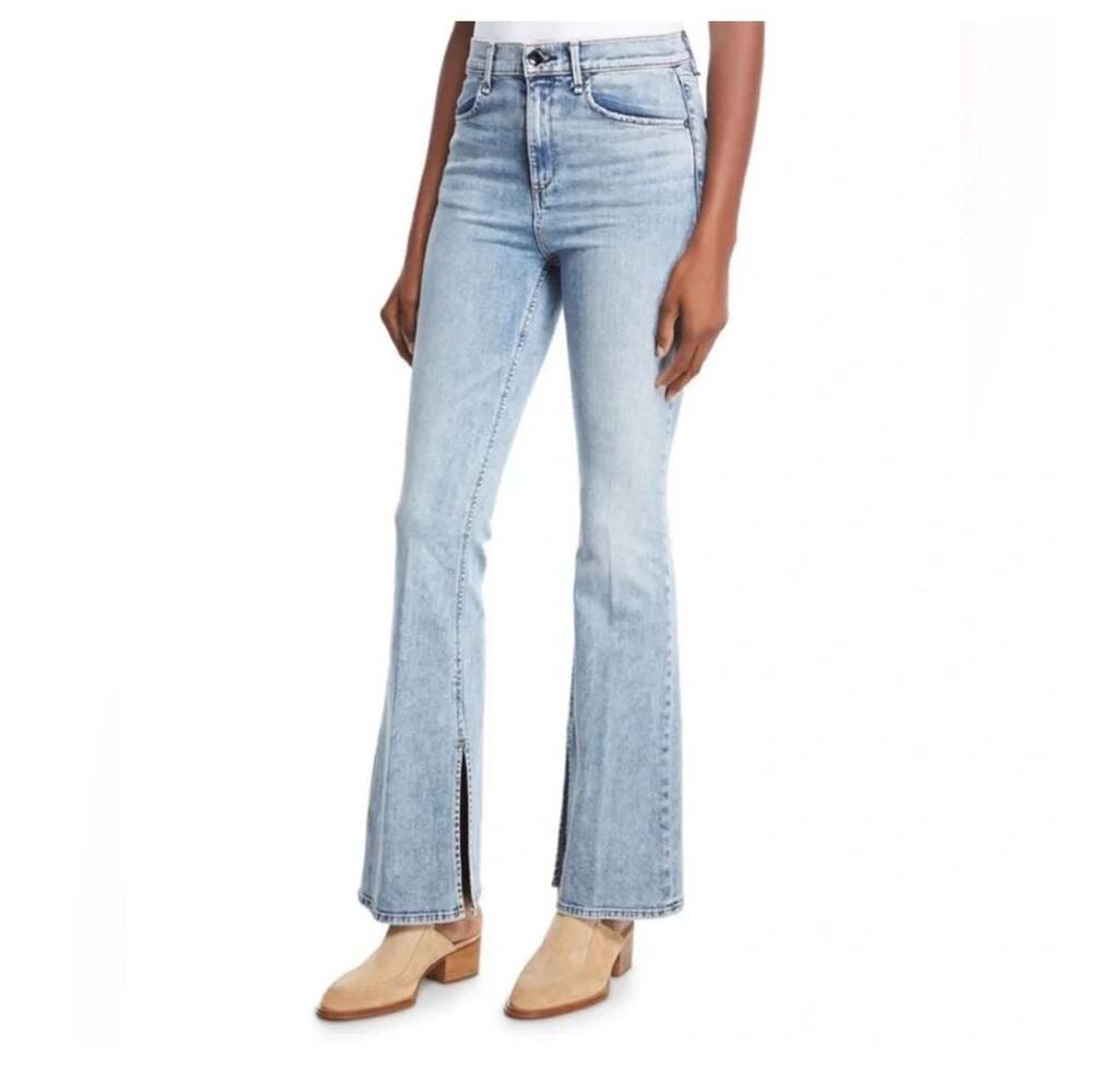 Rag & Bone High Rise Split Hem Flare Jeans Medium Wash Raw Hem 27